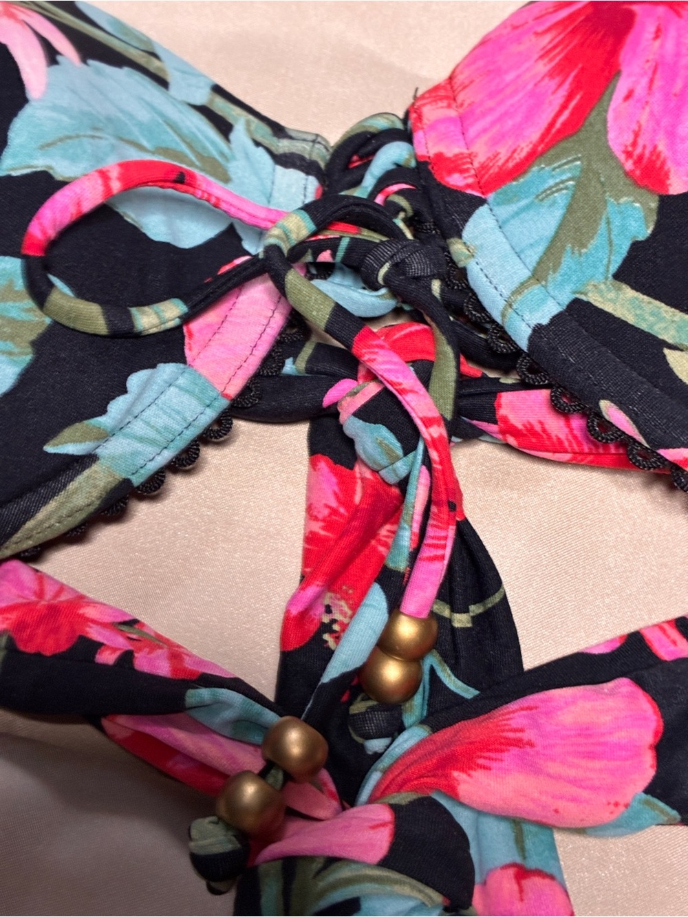 Coco Reef Black Bikini Top with Pink and Red Floral Print (EUC) - Picture 3 of 4